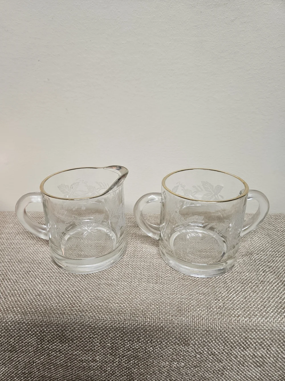 1940's Bartlett Collins‎ Glass Creamer and Sugar Set with Gold Rim